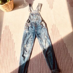 Washed, skinny, jean, overalls